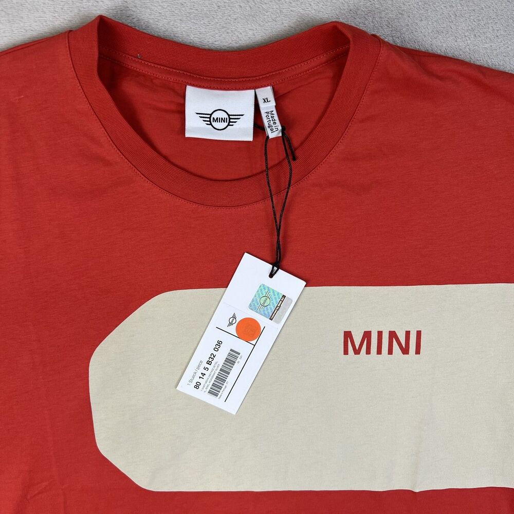 MINI Cooper Graphic T-Shirt Men's XL Red Beige Short Sleeve Logo Cotton